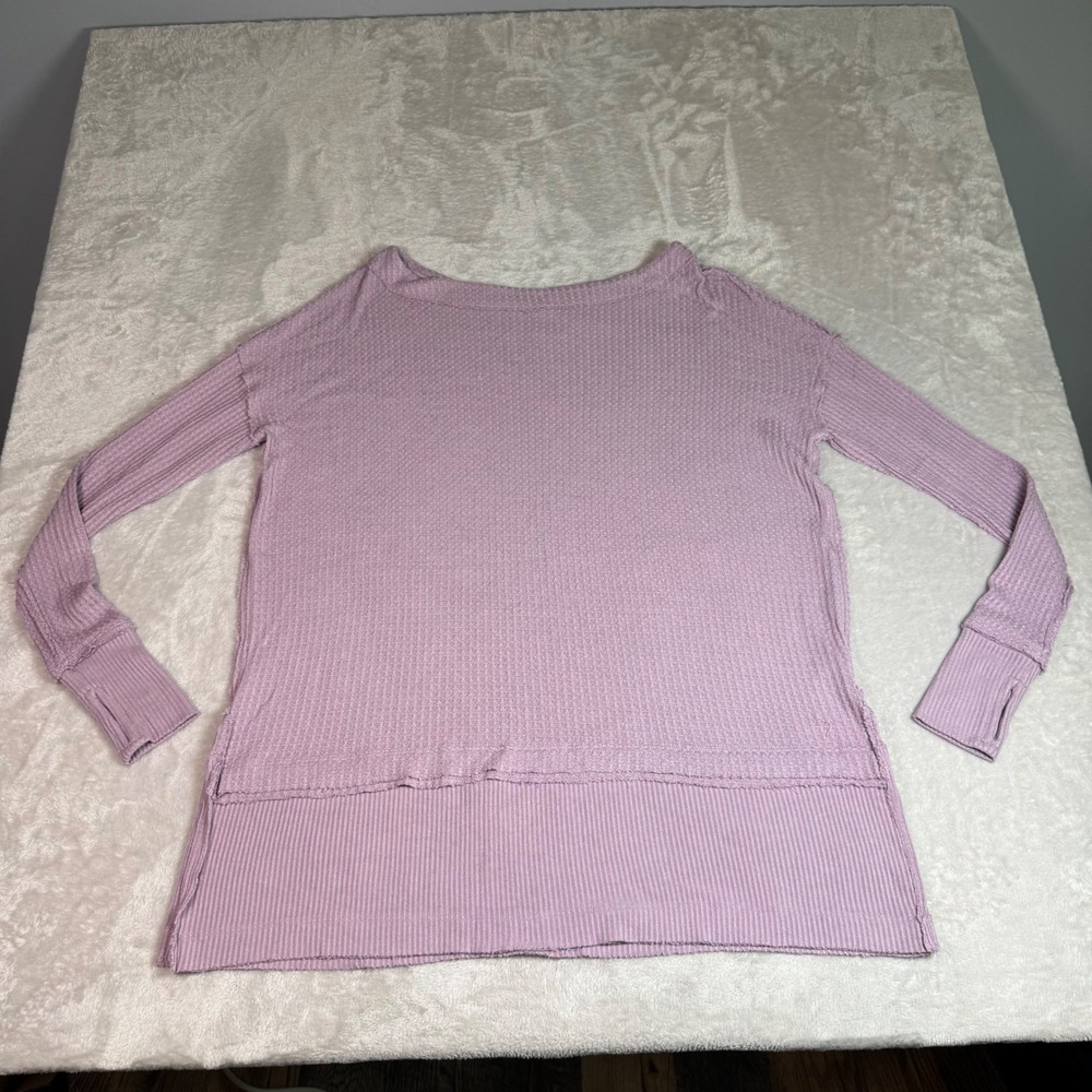 Free People We The Free Womens XS Lavender Waffle Knit Boat Neck Top Oversized‎